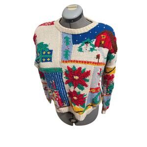 Vintage Northern Isles Countryside Classics Christmas Sweater HandKnit Holiday L